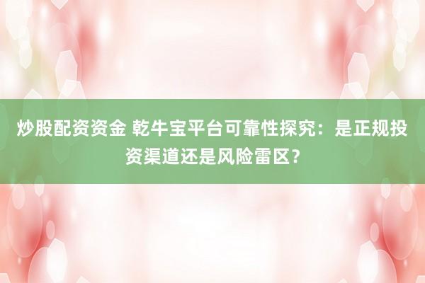 炒股配資資金 乾牛寶平臺可靠性探究：是正規(guī)投資渠道還是風險雷區(qū)？