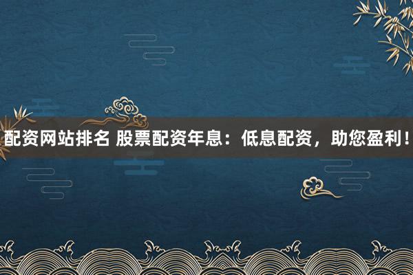 配資網(wǎng)站排名 股票配資年息：低息配資，助您盈利！