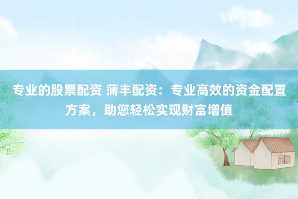 專業(yè)的股票配資 蒲豐配資：專業(yè)高效的資金配置方案，助您輕松實現(xiàn)財富增值