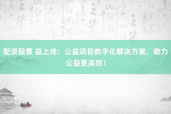 配資股票 益上線：公益項目數(shù)字化解決方案，助力公益更高效！