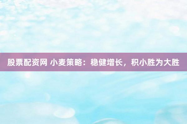 股票配資網(wǎng) 小麥策略：穩(wěn)健增長，積小勝為大勝